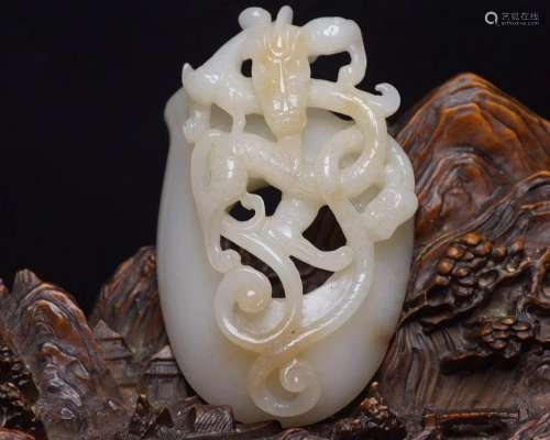 Openwork Chinese Hetian Jade Chi Dragon Pendant