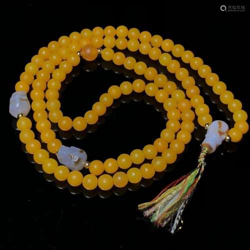 Beautiful Yellow Agate Beads Necklace/Buddha Pendant