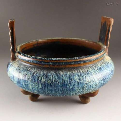 Variable Glaze Jun Kiln 3 Legs Double Ears Porcelain Incense...