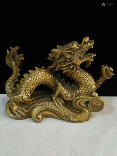 Superb Vintage Chinese Gilt Gold Red Copper Lucky Dragon Sta...