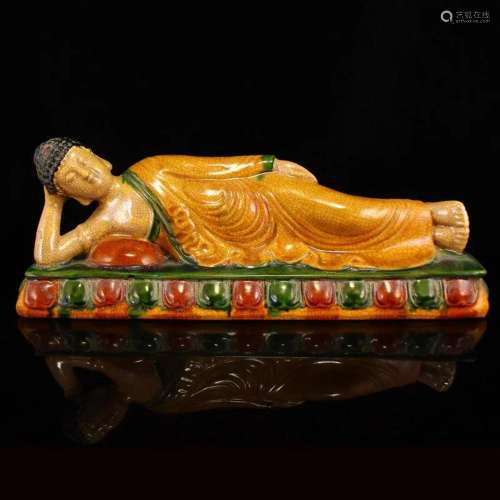 Chinese Liao Sancai Sleeping Buddha Porcelain Statue