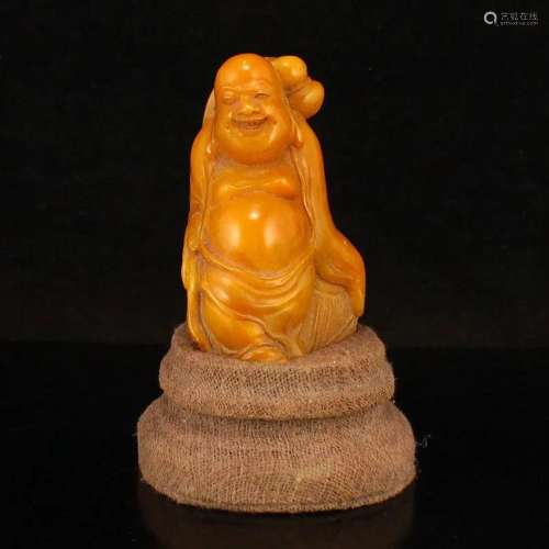 Chinese Qing Dy Tianhuang Stone Laughing Buddha Statue w Box