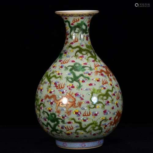 Beautiful Chinese Famille Rose Dragons Porcelain Vase w Qian...