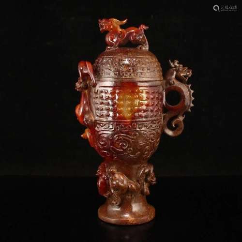 Superb Vintage Chinese Hetian Jade Chi Dragon Wine Cup