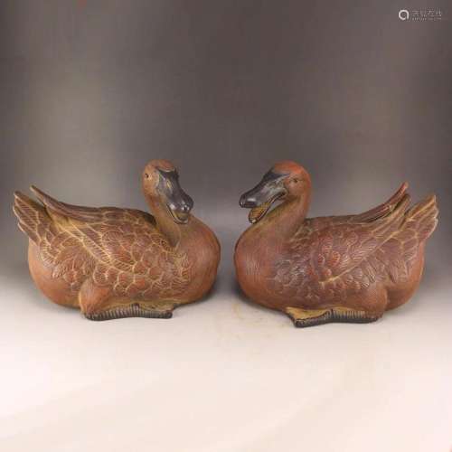 A Pair Beautiful Chinese Shiwan Porcelain Duck Statues