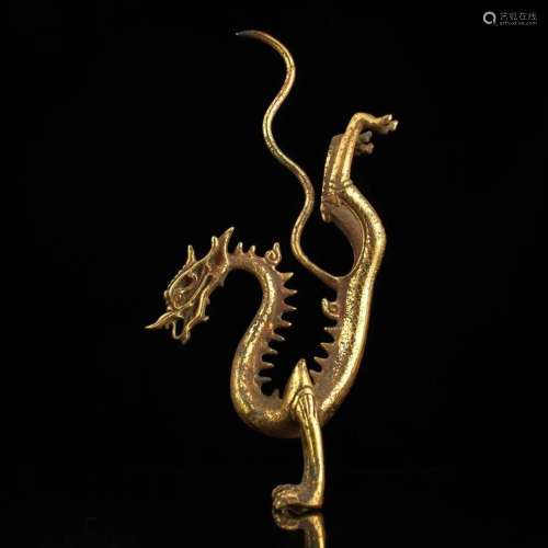 Vintage Chinese Gilt Gold Red Copper Dragon Statue