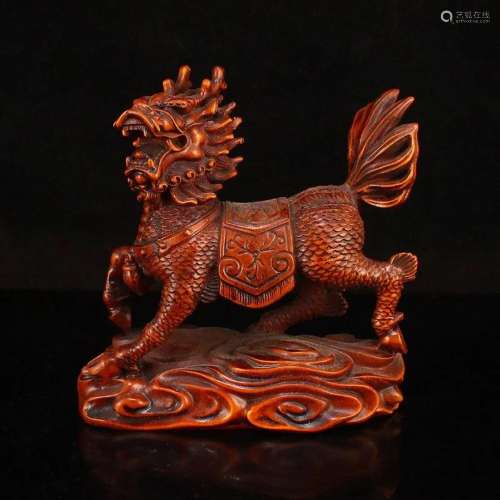 Chinese Boxwood Wood Fortune Kylin Statue