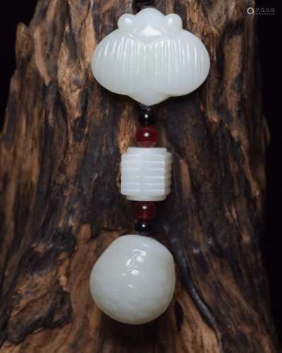 Chinese Hetian Jade Cicada & Turtle Shell Pendant