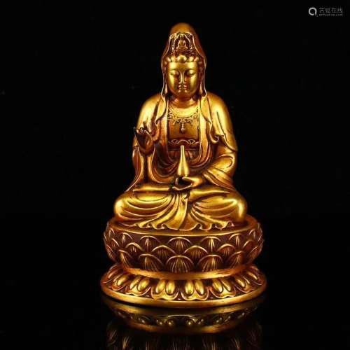 Vintage Chinese Gilt Gold Red Copper Kwan-yin Statue