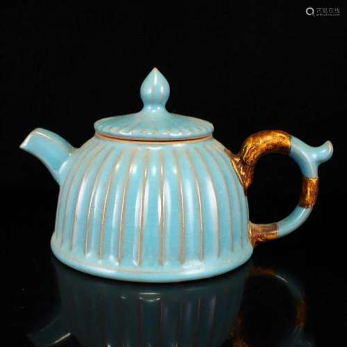 Chinese Inlaying Gold Ru Kiln Porcelain Teapot