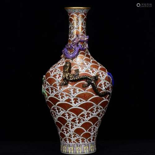 Superb Chinese Qing Dy Famille Rose Dragons Porcelain Vase w...