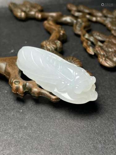 Chinese Hetian Jade Cicada Pendant