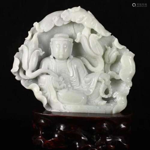 Chinese Natural Hetian Jade Kwan-yin Statue