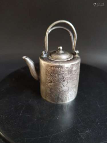Vintage Chinese Pure Silver Handle Teapot