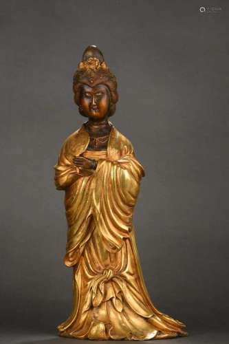 Chinese Gilt Gold Red Copper Figure Statue