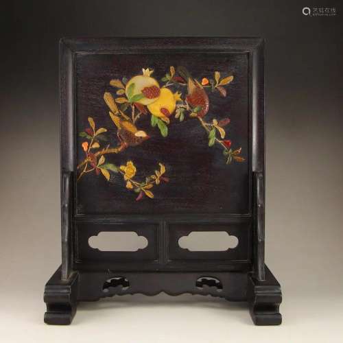 Chinese Qing Dynasty Zitan Wood Inlay Shell & Gem Desk S...