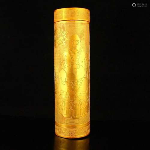 Vintage Chinese Gilt Gold Red Copper Buddhism Sutra Book w B...