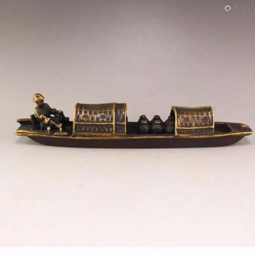 Vintgae Chinese Brass Figures & Boat Statue