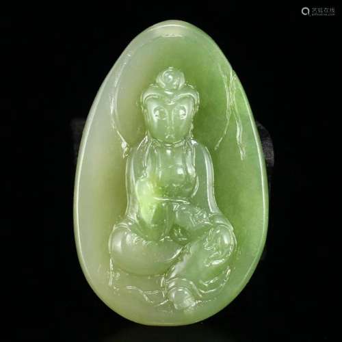 Chinese Hetian Jade Kwan-yin Pendant w Certificate