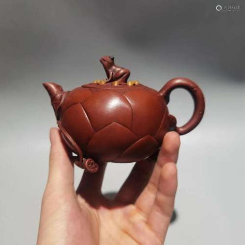 Chinese Yixing Zisha Clay Lotus Flower Teapot w Artist Signe...