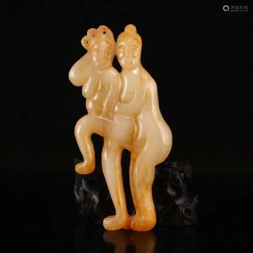 Vintage Chinese Hetian Jade Figure Pendant