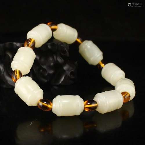 Chinese Hetian Jade Beads Bracelet