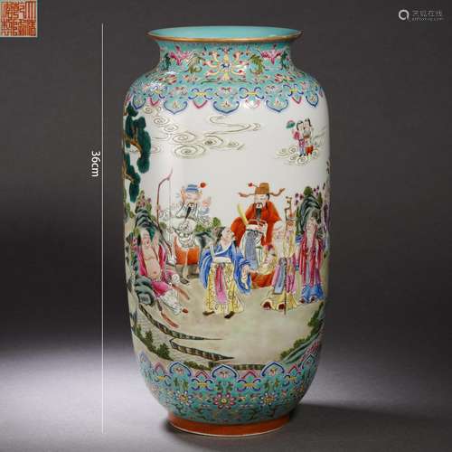 Turquoise-Green-Ground Famille Rose Figure Lantern-Shaped Va...