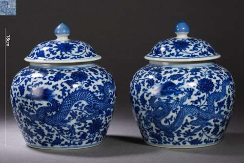 Blue and White Dragon Ginger Jars