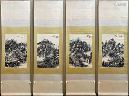 Huang Binhong (1865-1955), Four Landscape Painting Screens