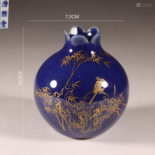 Sacrificial Blue Glaze Gilt-Inlaid Flower and Bird Vessel