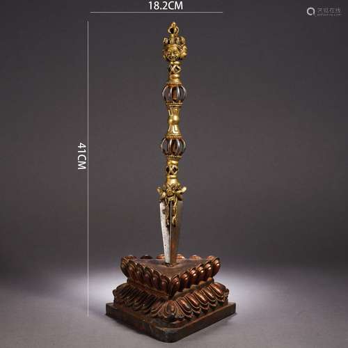 Gilt-Bronze Three-Faced Pestle Buddhist Implement