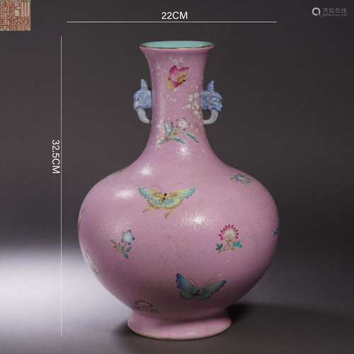 Famille Rose Butterfly Flower Vase