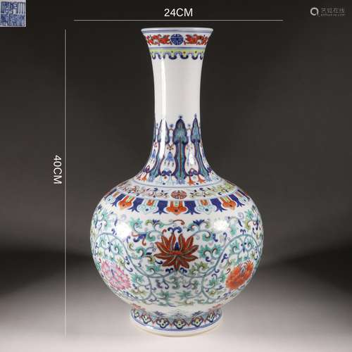 Doucai Glaze Interlocking Lotus Bottle Vase