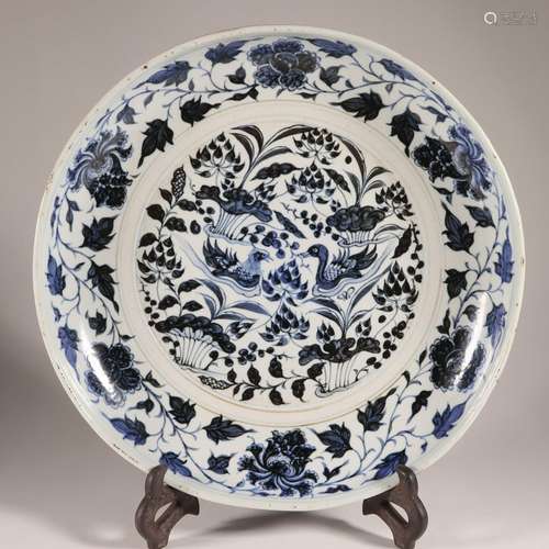 Blue and White Mandarin Duck Plate