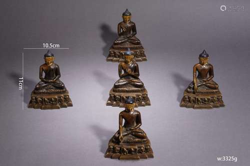 Set of Five Gilt-Bronze Statues of Buddha