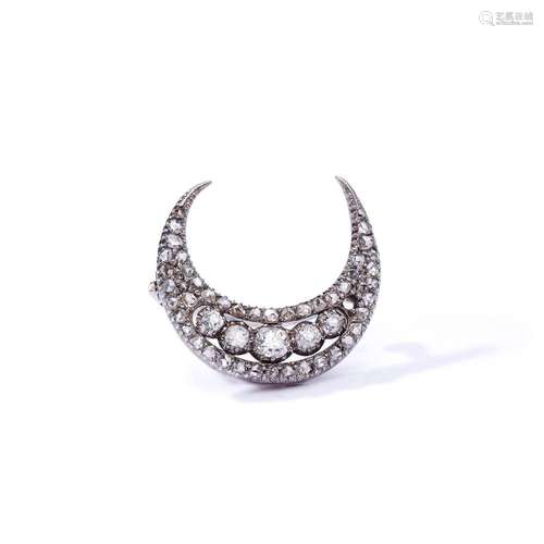 A late 19th century diamond crescent brooch, circa 1880