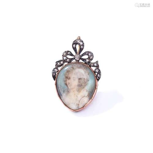 A mid-19th century diamond-set portrait miniature pendant/br...