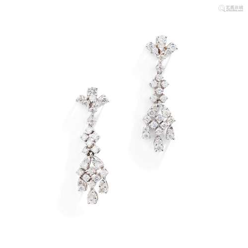 A pair of diamond pendent earrings