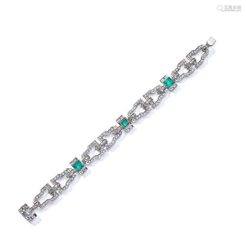 An emerald and diamond bracelet