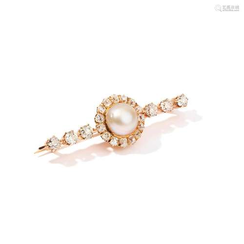 A natural pearl and diamond brooch, circa 1900