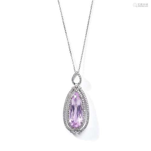 A kunzite and diamond pendant