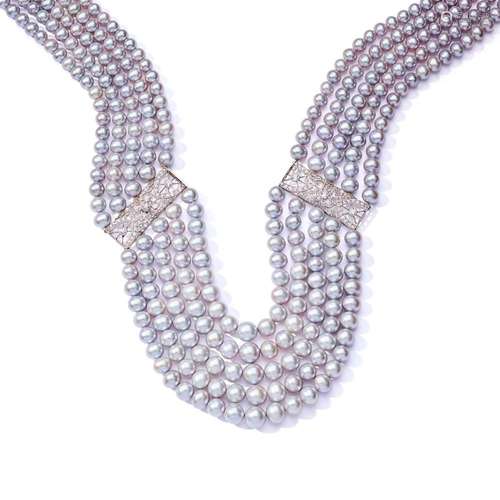 A freshwater cultured pearl and diamond necklace