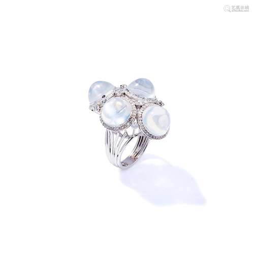 A moonstone and diamond dress ring