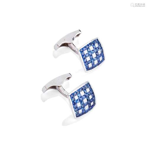 A pair of sapphire and diamond cufflinks