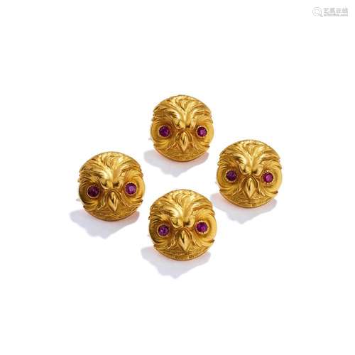 Attributed to Paul Robin: A set of four owl buttons, circa 1...