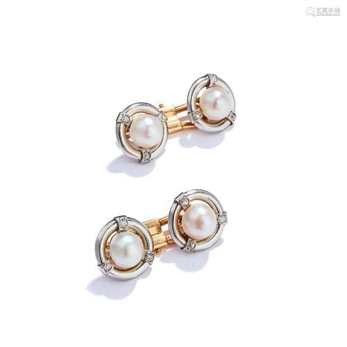 Paul Robin: A pair of mabé pearl and diamond cufflinks, circ...