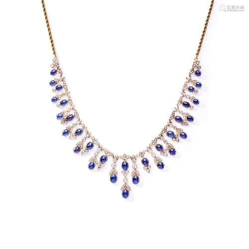 A sapphire and diamond fringe necklace