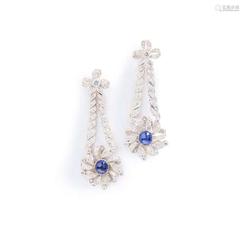 A pair of sapphire and diamond earrings