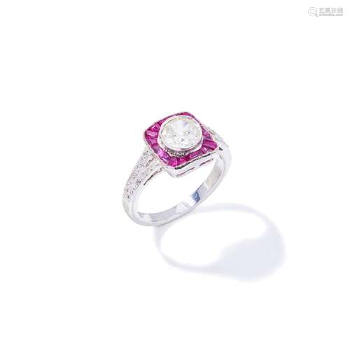 A diamond and ruby cluster ring