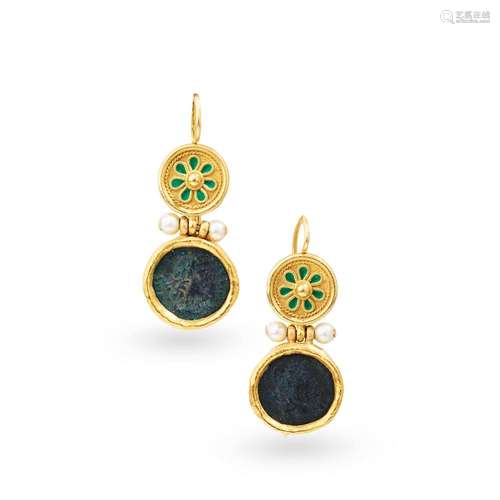 Massimo Maria Melis: A pair of coin and enamel earrings